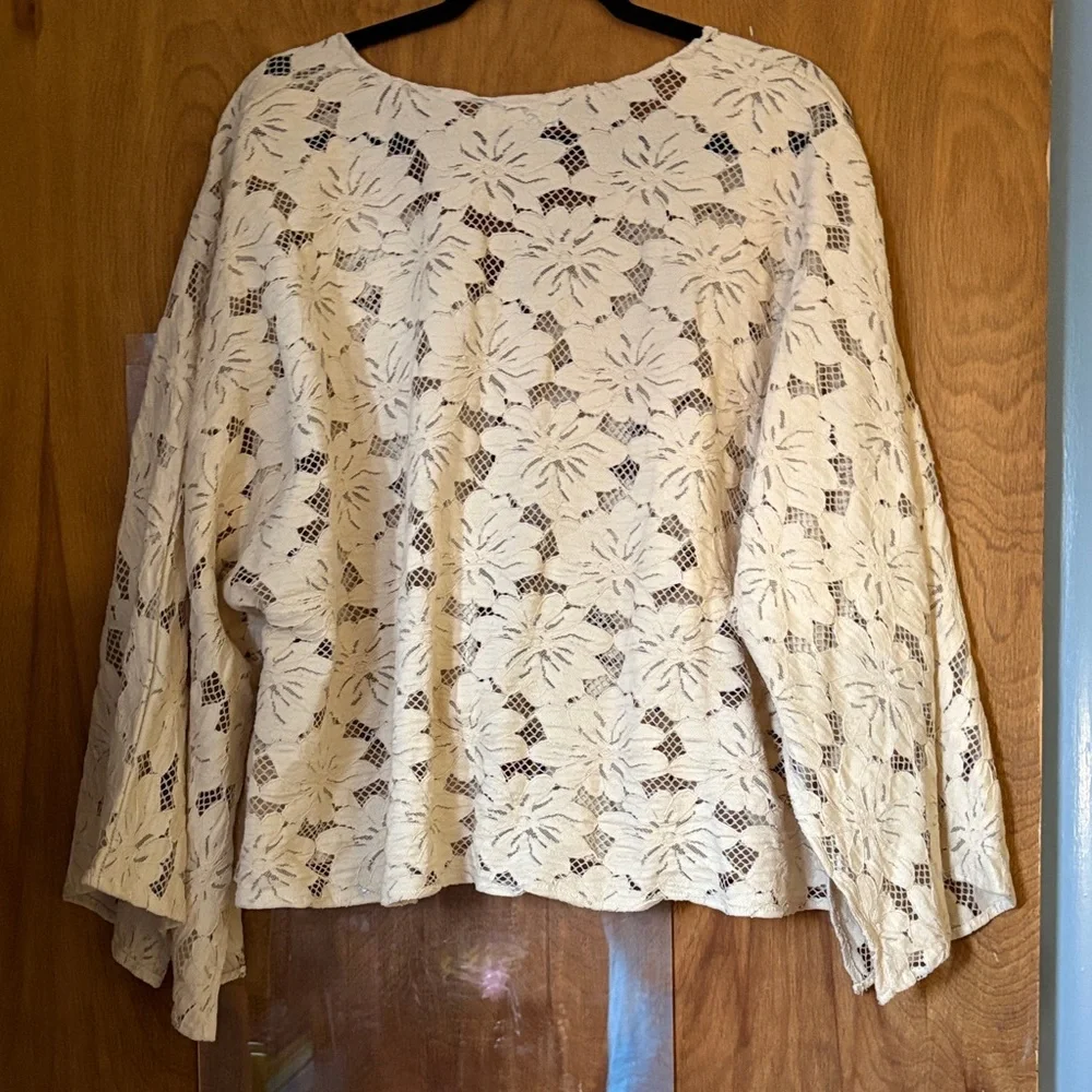 Free People Ivory Romona Lace Tie-Up Jacket